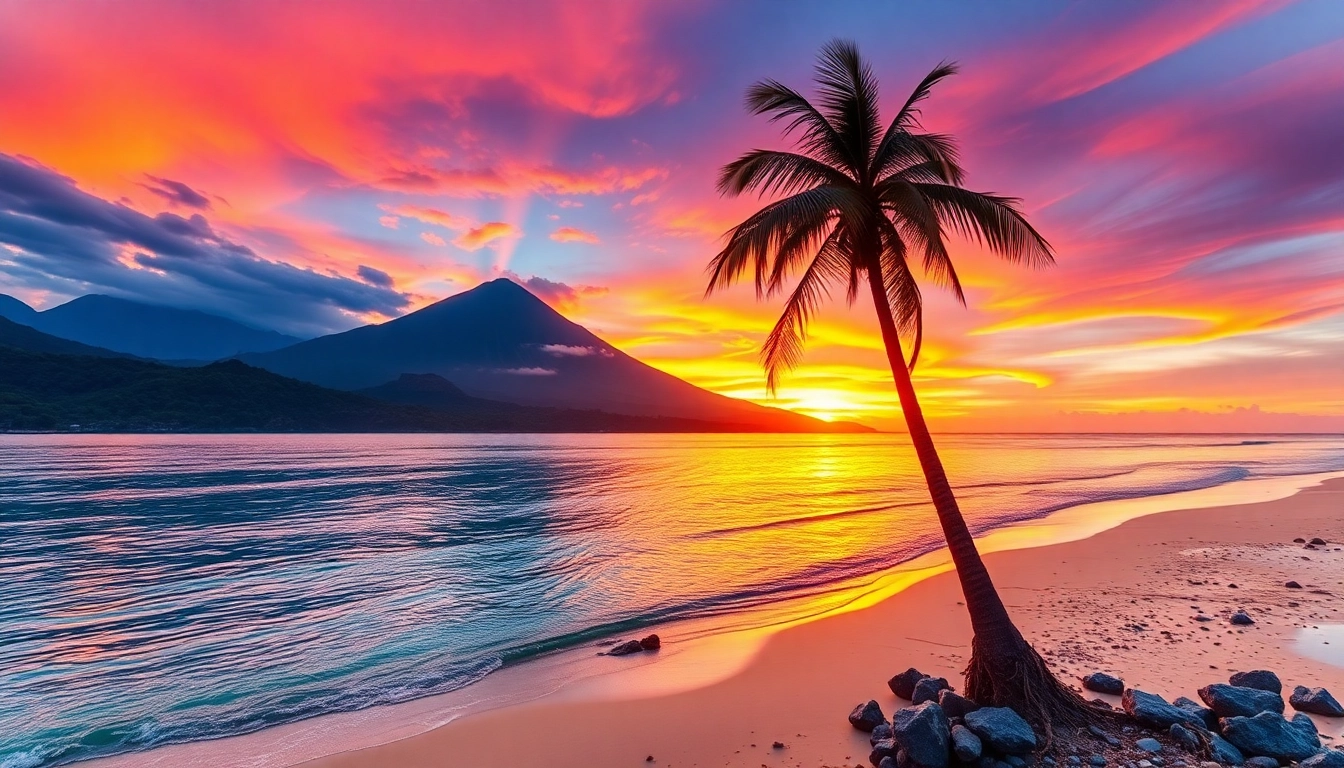 Lombok’s scenic beaches with Mount Rinjani and lush landscapes showcasing island paradise and natural majesty.