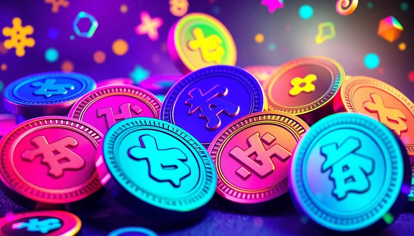 Engaging scene of crypto meme coins in a vibrant gambling setting, highlighting community