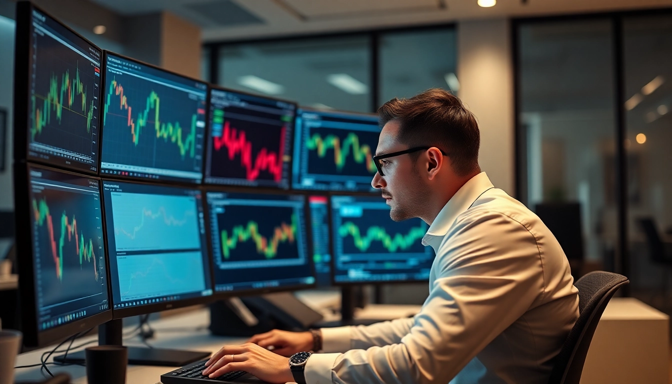 Forex Broker UK Expert trader reviewing currency charts on professional trading platforms for