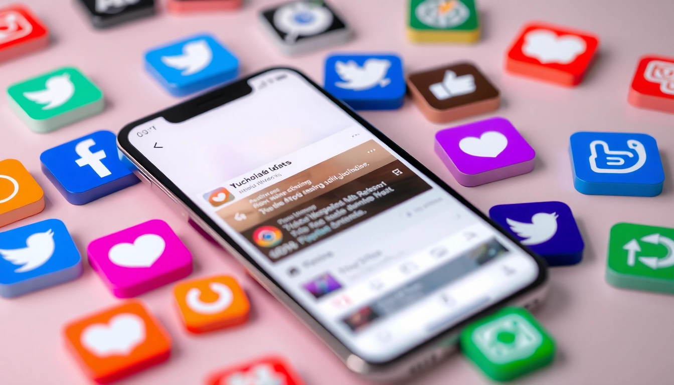 Showcase of a smartphone highlighting latest social media updates with vibrant graphics and